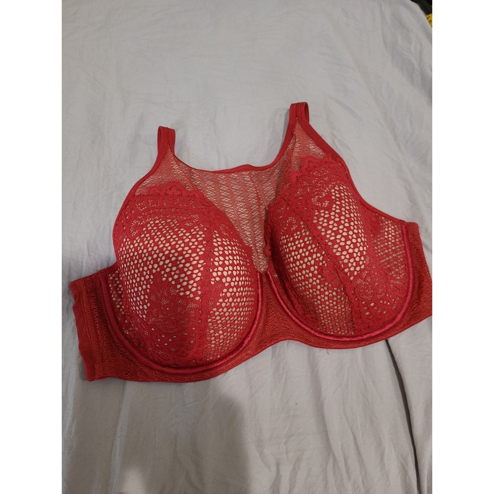 Cacique  burgandy Red Lace Bra SZ 42DD underwire‎ lightly padded high neck girly - Picture 2 of 11